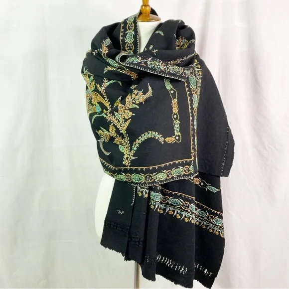 Vintage Accessories Vintage Black Hand Embroidered Floral